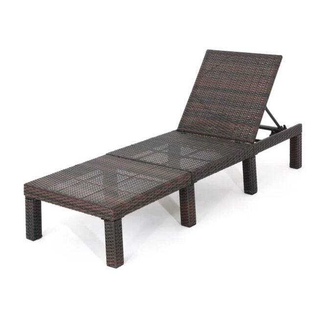 DEVOKO Double Chaise Lounge with Waterproof Cushions - Dark Brown/Sky Blue - Image 5