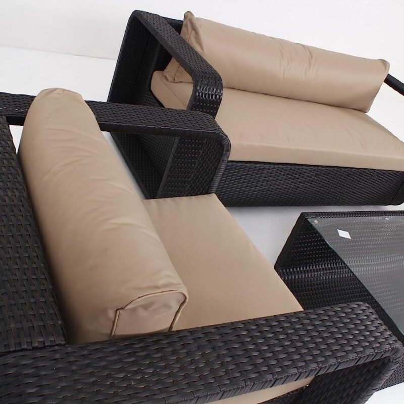 4-Piece Rattan Sectional Set (Dark Brown and Cream) - Image 5