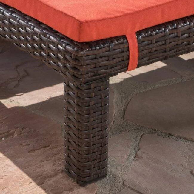 DEVOKO Double Chaise Lounge with Waterproof Cushions - Dark Brown/Orange - Image 5