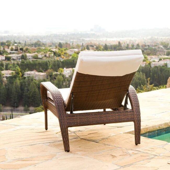 DEVOKO Patio Lounger Chair with Ottoman - Brown/White - Image 4