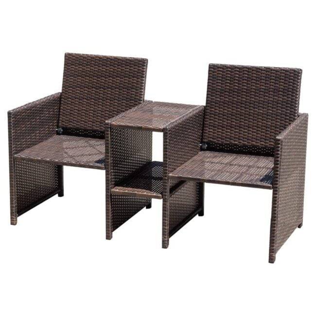 DEVOKO 3-Piece Rattan Wicker Patio Furniture Set (Dark Brown/Grey) - Image 4