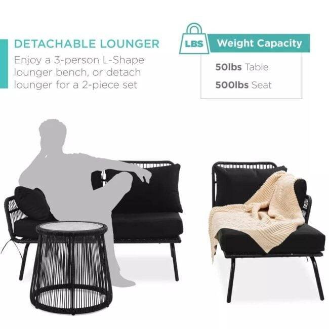 Devoko L-Shaped Patio Conversation Sofa Set with Thick Cushions & Side Table (Black) - Image 5