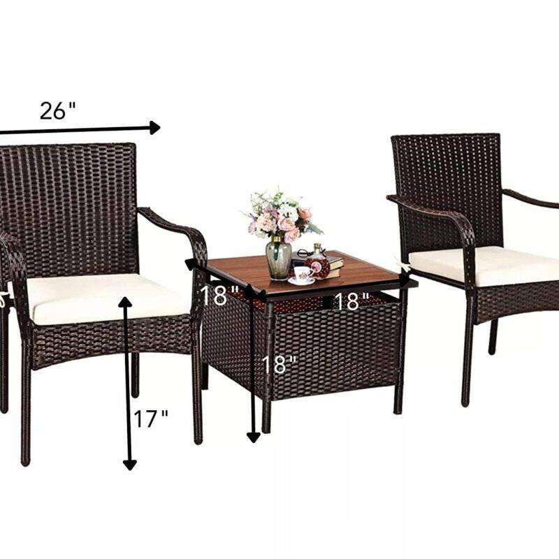 Devoko 3-Piece Rattan Patio Furniture Set (Dark Brown/White) - Image 2