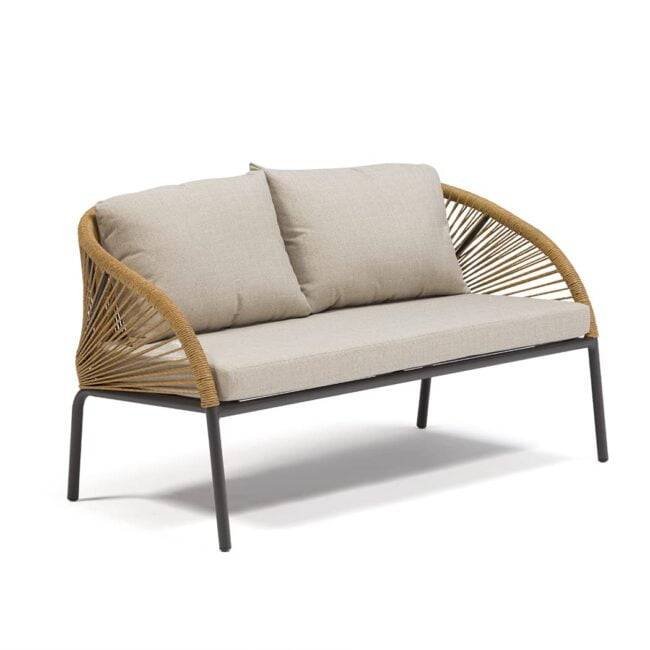 DEVOKO Outdoor Conversation Sofa Set with Cushions and Center Table (Beige & Cream) - Image 5