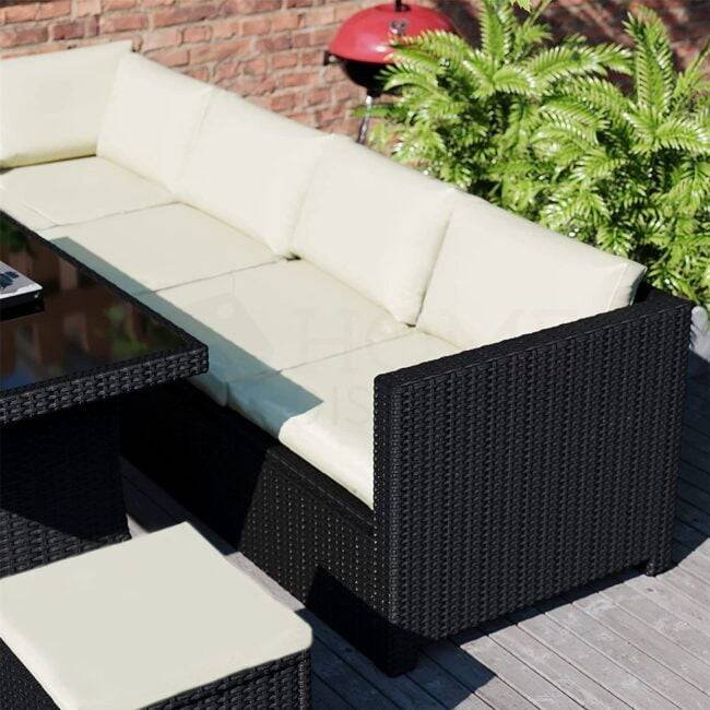 6-Piece Outdoor Wicker Patio Dining Set - Black/Cream - Image 4