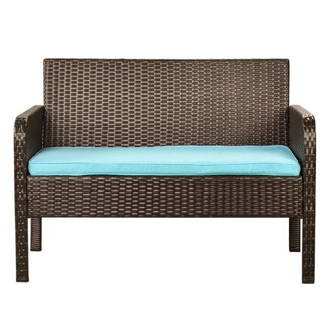 DEVOKO 4PCS Patio Wicker Furniture Set (Dark Brown & Sky-blue) - Image 5