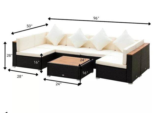 DEVOKO 6-Seater Outdoor Wicker Sectional Sofa Set (Black/Cream) - Image 2