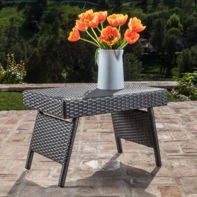 DEVOKO Dark Brown Poolside Lounger with Table - Image 4