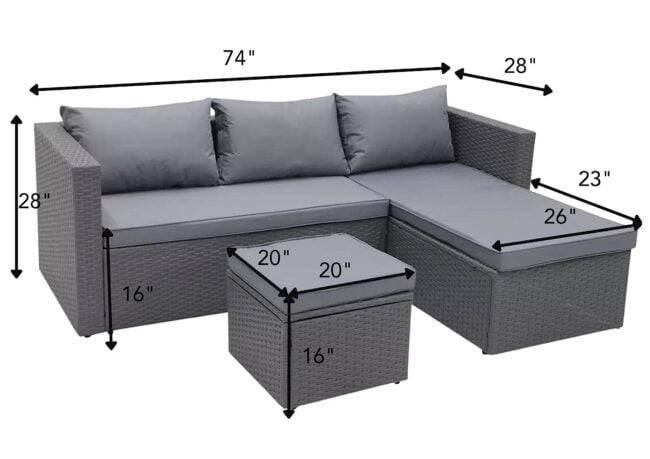 DEVOKO 3Pc Outdoor Wicker Sofa Set (Grey) - Image 4