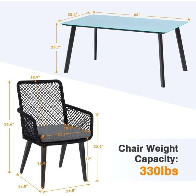 7PCS DEVOKO Rope Patio Dining Set with Cushions Table Top: Without glass - Image 5