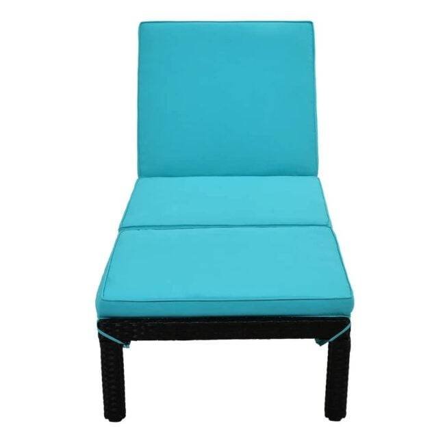 DEVOKO Double Chaise Lounge with Waterproof Cushions - Dark Brown/Sky Blue - Image 6