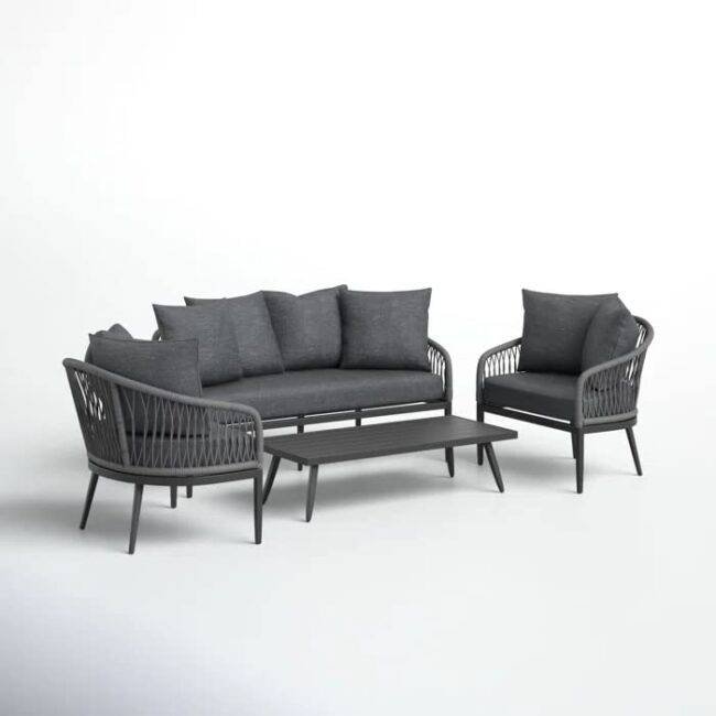 DEVOKO 4 Seater Sofa Rope Furniture Set (Black) - Image 7