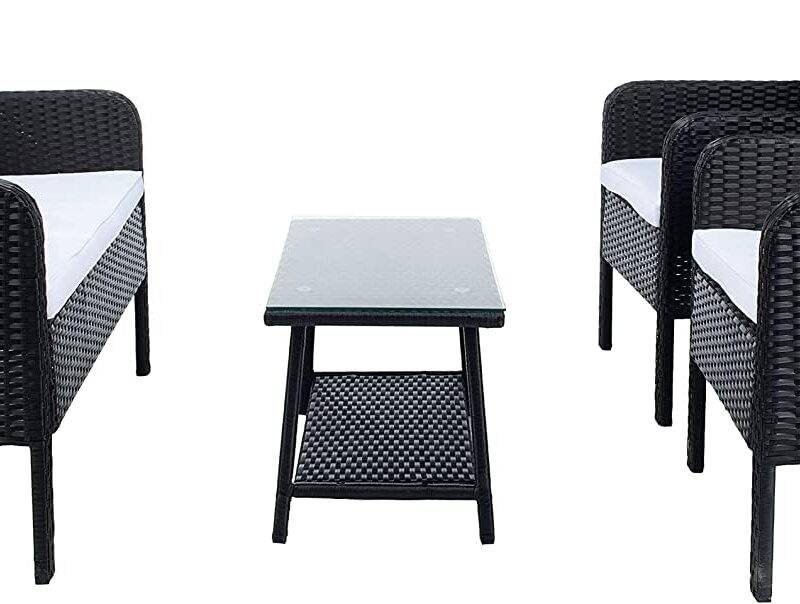 4 Piece Patio Furniture All Weather Outdoor Sectional Sofa Set (Black and White) - Image 6