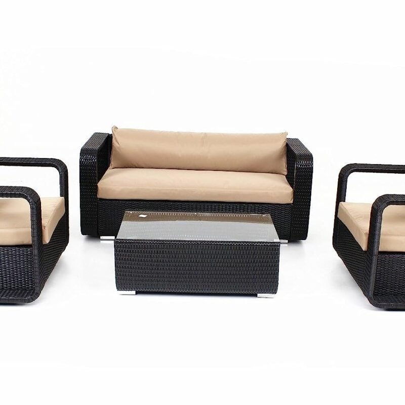 4-Piece Rattan Sectional Set (Dark Brown and Cream) - Image 6