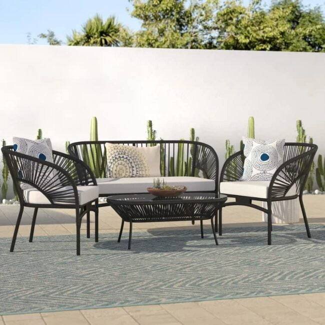DEVOKO 4-Seater Outdoor Rope Sofa Set with Center Table (Black & White) - Image 6