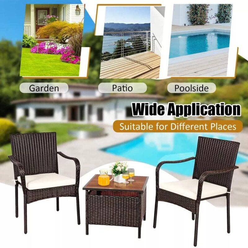 Devoko 3-Piece Rattan Patio Furniture Set (Dark Brown/White) - Image 6