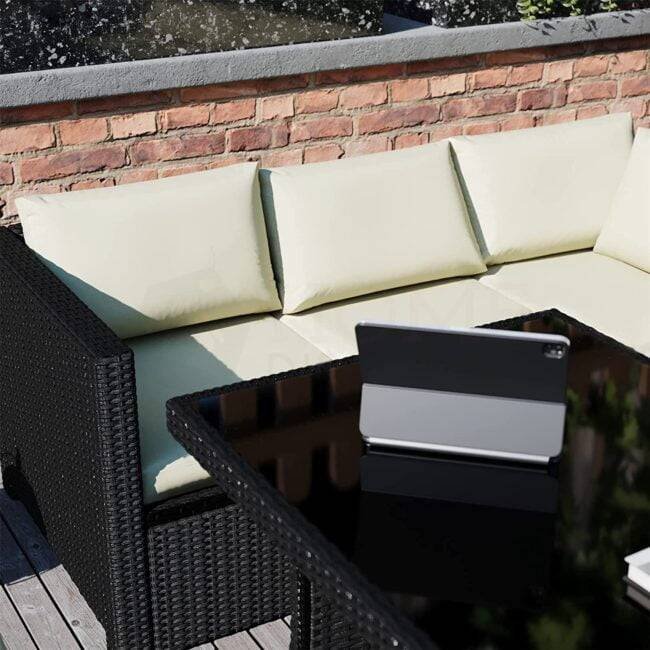 6-Piece Outdoor Wicker Patio Dining Set - Black/Cream - Image 6