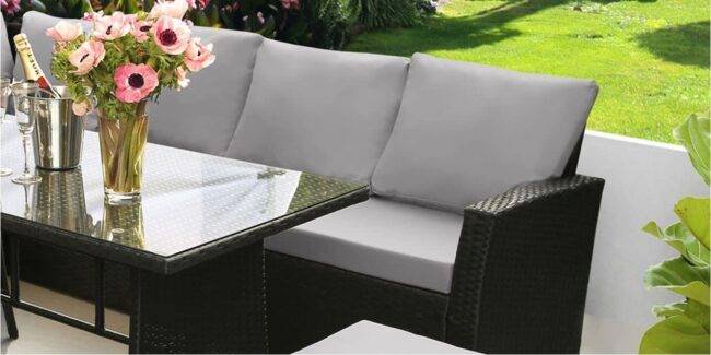 DEVOKO 6-Piece Patio Furniture Set - Black & Grey Outdoor Dining Conversation Set - Image 6