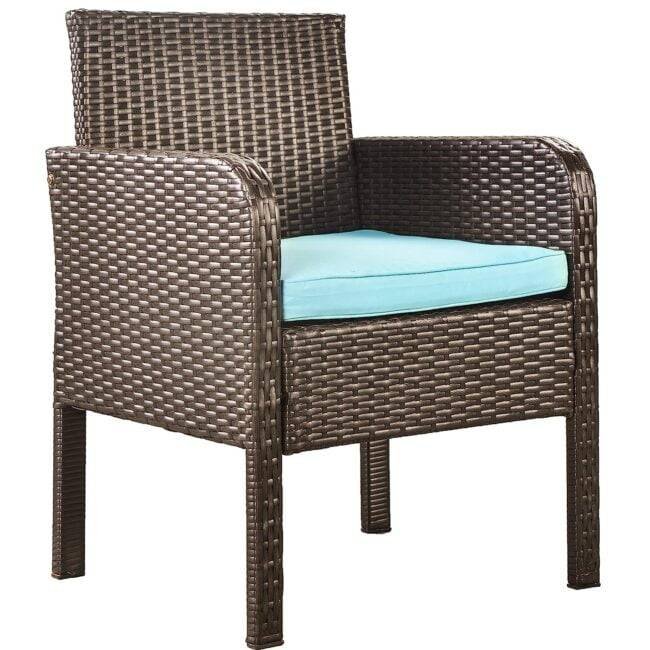 DEVOKO 4PCS Patio Wicker Furniture Set (Dark Brown & Sky-blue) - Image 6
