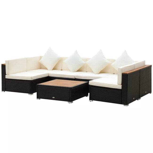 DEVOKO 6-Seater Outdoor Wicker Sectional Sofa Set (Black/Cream) - Image 6