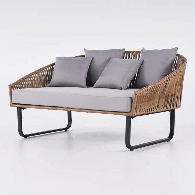 DEVOKO Outdoor Wicker Daybed Set (Beige/Grey) - Image 6