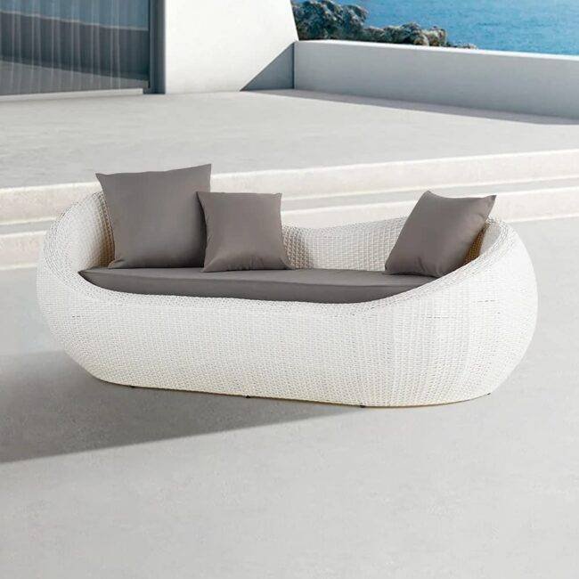 Outdoor Wicker Daybed Set (White/Dark Grey) - Image 6