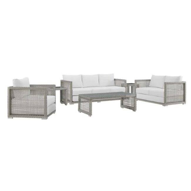 Outdoor 6 Pieces Sectional Patio Furniture (Grey and White) - Image 7
