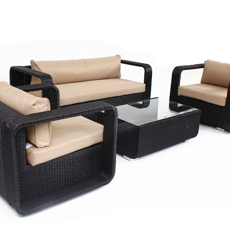 4-Piece Rattan Sectional Set (Dark Brown and Cream) - Image 7
