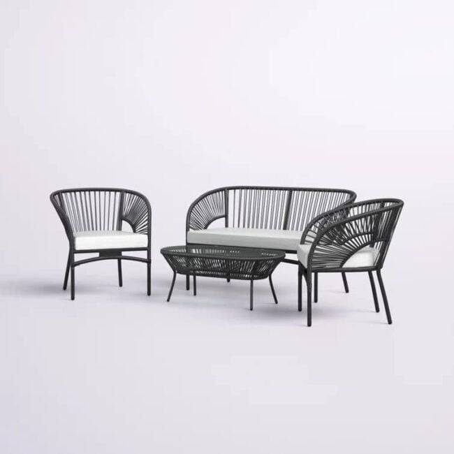 DEVOKO 4-Seater Outdoor Rope Sofa Set with Center Table (Black & White) - Image 7