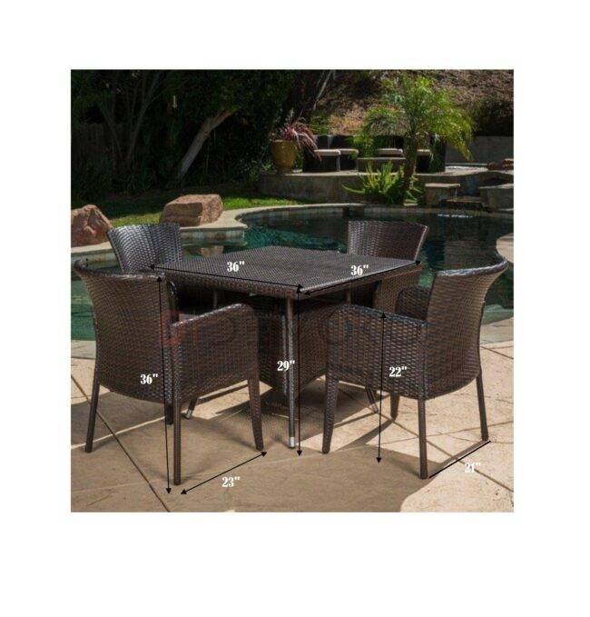 5-Piece Patio Dining Set, 4 Seats + 1 Square Table (Dark Brown) - Image 2