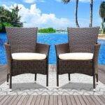 Dark Brown Patio Dining Chairs Set of 2 with Cream Cushion