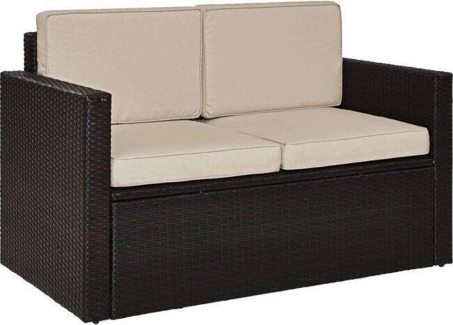 DEVOKO Outdoor Wicker Patio Sofa Set (Dark Brown & Cream) - Image 2
