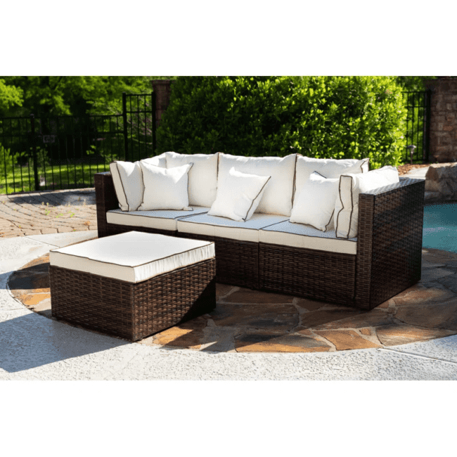 White and Dark Brown 2-Piece Rattan Wicker Sectional Sofa Set