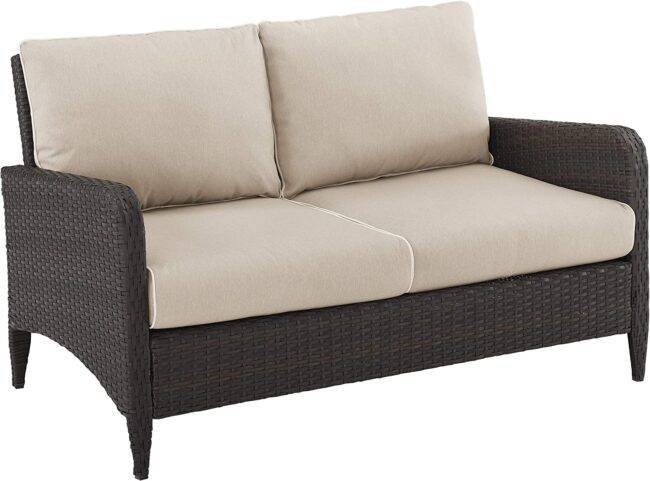 DEVOKO Wicker Patio Sofa with Cushion (Dark Brown/Cream) - Image 3