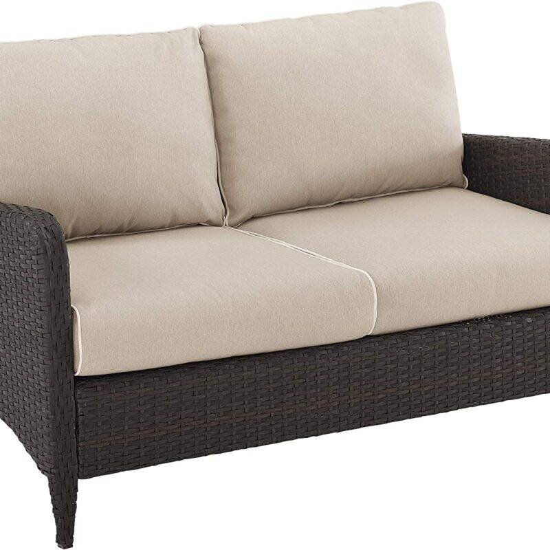 DEVOKO Wicker Patio Sofa with Cushion (Dark Brown/Cream) - Image 3