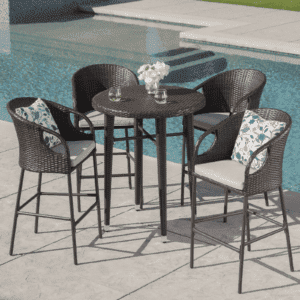 DEVOKO 5-Piece Rattan Wicker Patio Bar Set(Dark Brown & Off-white)