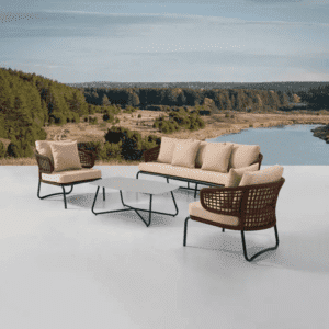 DEVOKO Outdoor Patio Furniture Set, Rope Conversation Sofa Set (Brown & Cream)