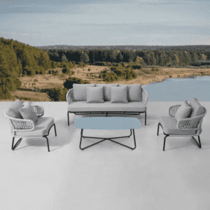 DEVOKO Outdoor Patio Furniture Set, Rope Conversation Sofa Set (Gray)