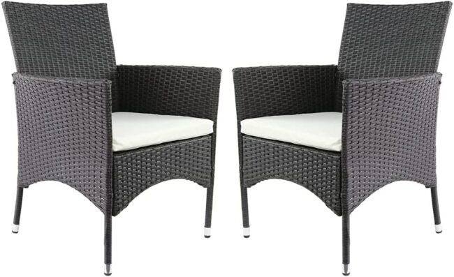 Wicker & Rattan Patio Dining Arm Chair(Black & White) - Image 3
