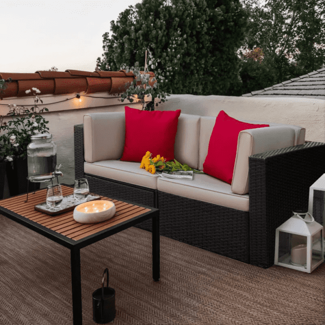 DEVOKO 1 Piece Outdoor Patio Sectional Sofa Couch (Dark Brown & Cream)