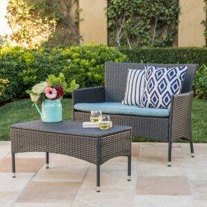 DEVOKO Patio Conversation Set 2-Piece (Sky Blue/Black)