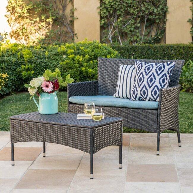 DEVOKO Patio Conversation Set 2-Piece (Sky Blue/Black)