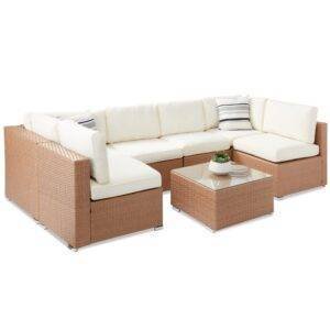 5 pcs Outdoor Patio Furniture Wicker Sectional Sofa Set (Beige and Off White)