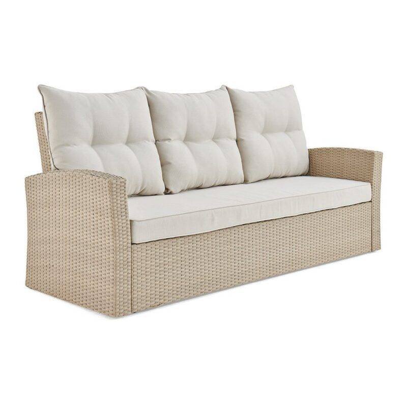 DEVOKO 3-Seater Wicker Rattan Patio Sofa with Cushions (Beige & Cream) - Image 3