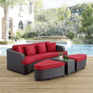 4 Pieces Sectional Patio Furniture Outdoor Daybed Set (Dark Brown and Red)