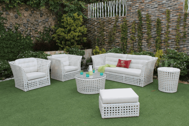 6 piece Rattan & Wicker Sofa, Outdoor Furniture conversation Set (White)
