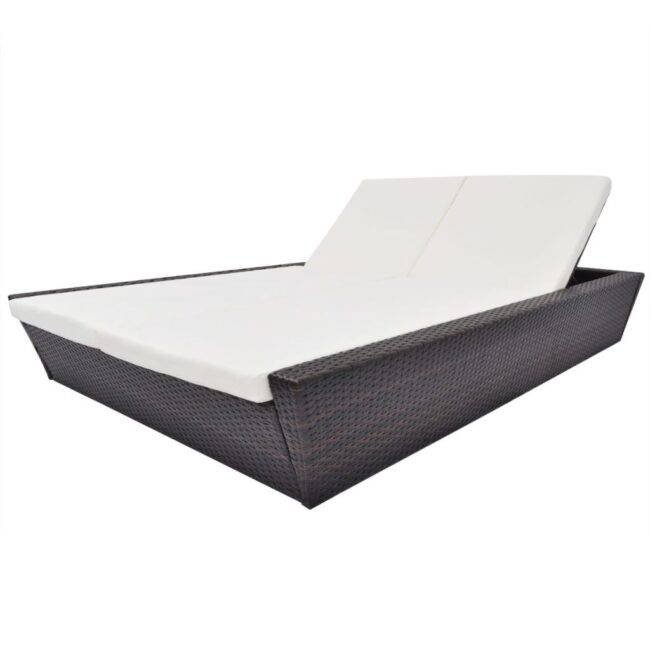 DEVOKO Outdoor Rattan Wicker Daybed (Dark Brown & White) - Image 3