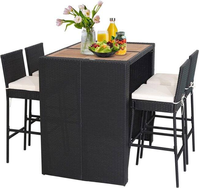 5PCS Rattan Patio Bar Set (Black and White) - Image 3