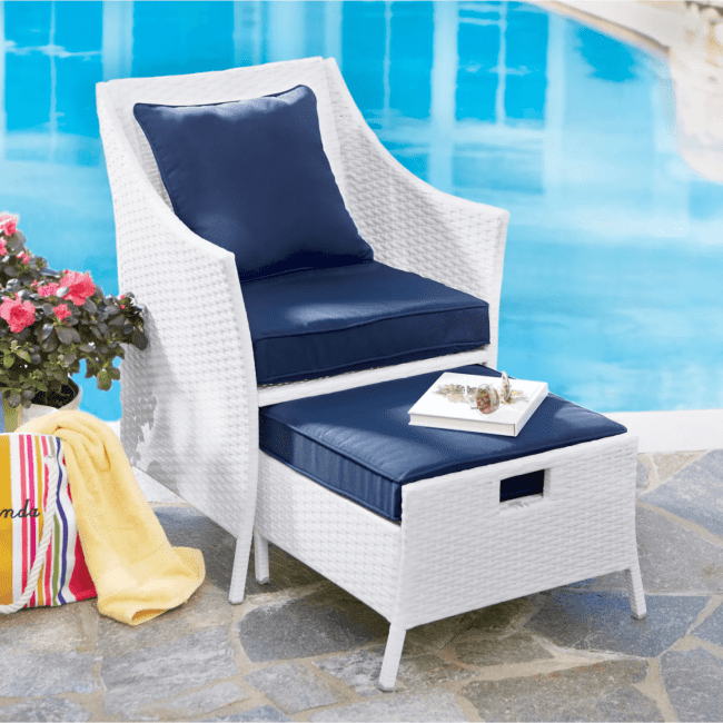 2pc Rattan Patio Set (White/Navy Blue)
