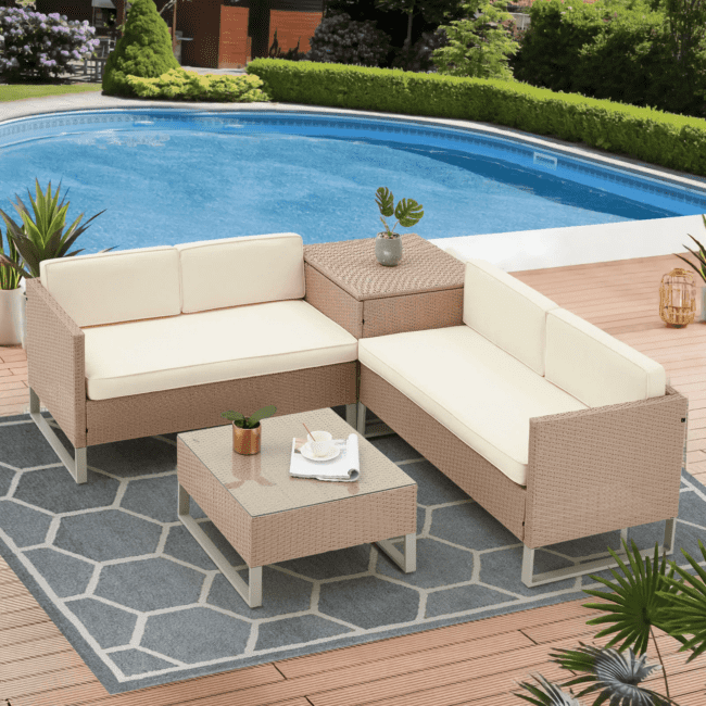 4pc Wicker Sofa Set (Beige/Cream)